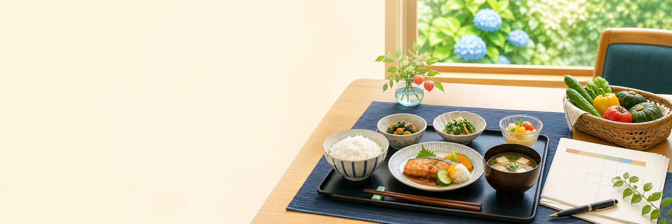 季節の食材と昼食のイメージ